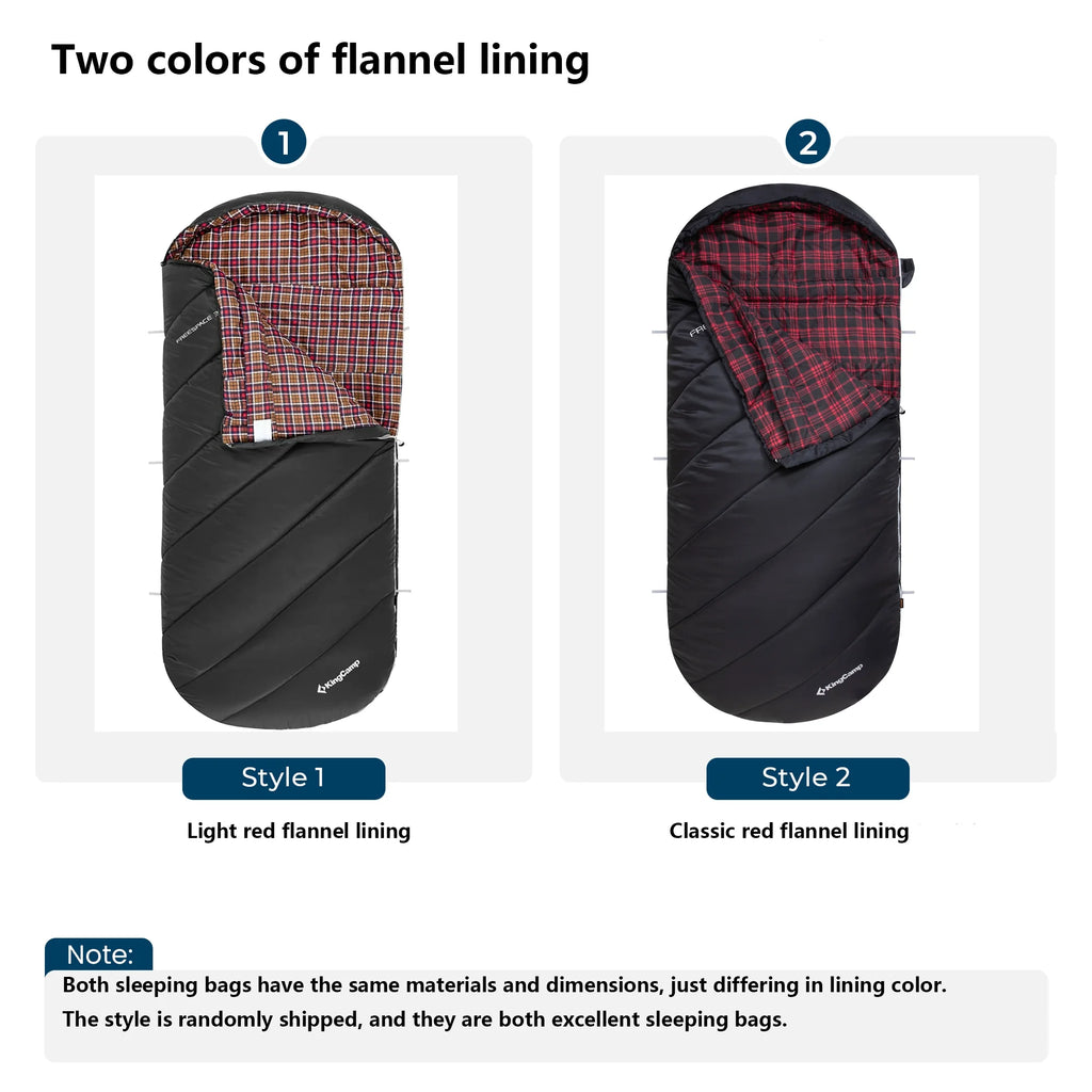 XL Cotton Flannel Sleeping Bags, Oversized Weatherproof 3-Season Sleep Bag with Hood for Camping & Hiking & Backpacking, 17.6℉-54℉ (Black)