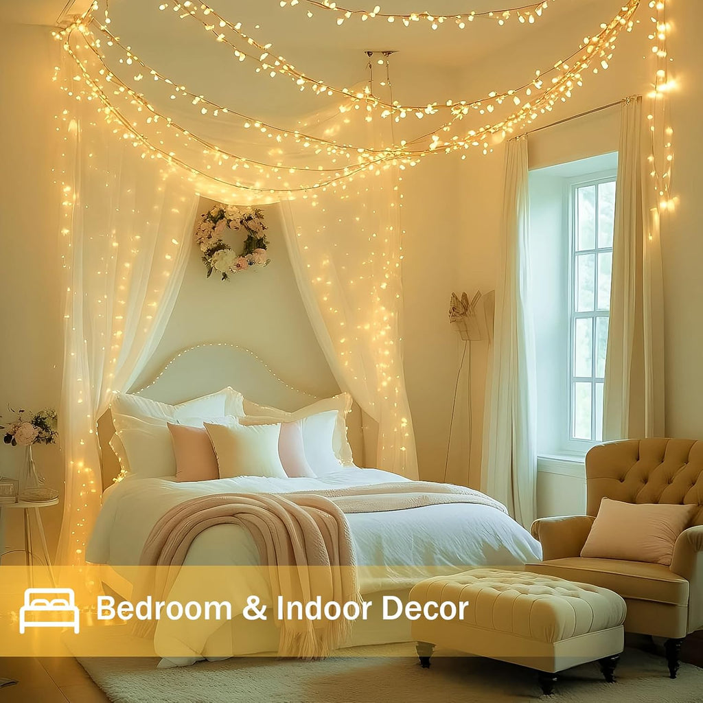 Connectable 200 LED Christmas Lights Indoor Outdoor with Timer, 66FT 13 Modes Warm White String Lights Waterproof, Twinkle Fairy Lights Plug in Clear Wire for Christmas Tree, Bedroom, Classroom Decor